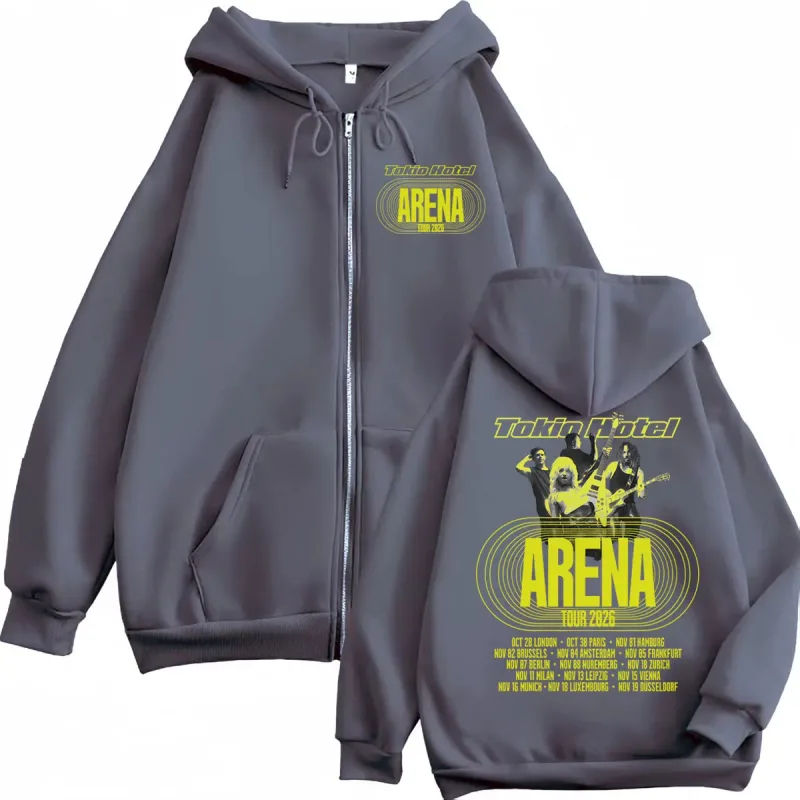 Tokio Hotel Arena Tour 2026 Dragkedja Huvtröjor Herr Kvinnor Mode Rock Zip Up Pullovers Hög kvalitet fleece långärmade sweatshirts