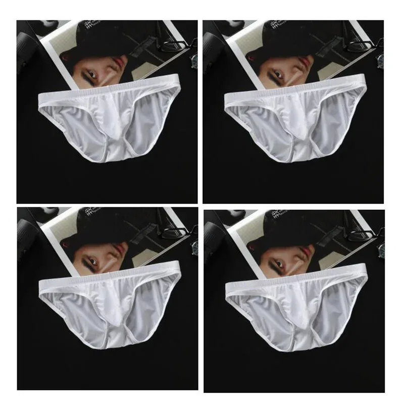 4 Pcs/pack M-4XL Ultra-thin Ice Silk Men Seamless Briefs Transparent Mens Sexy Bikini Underwear Male U Pouch Panties