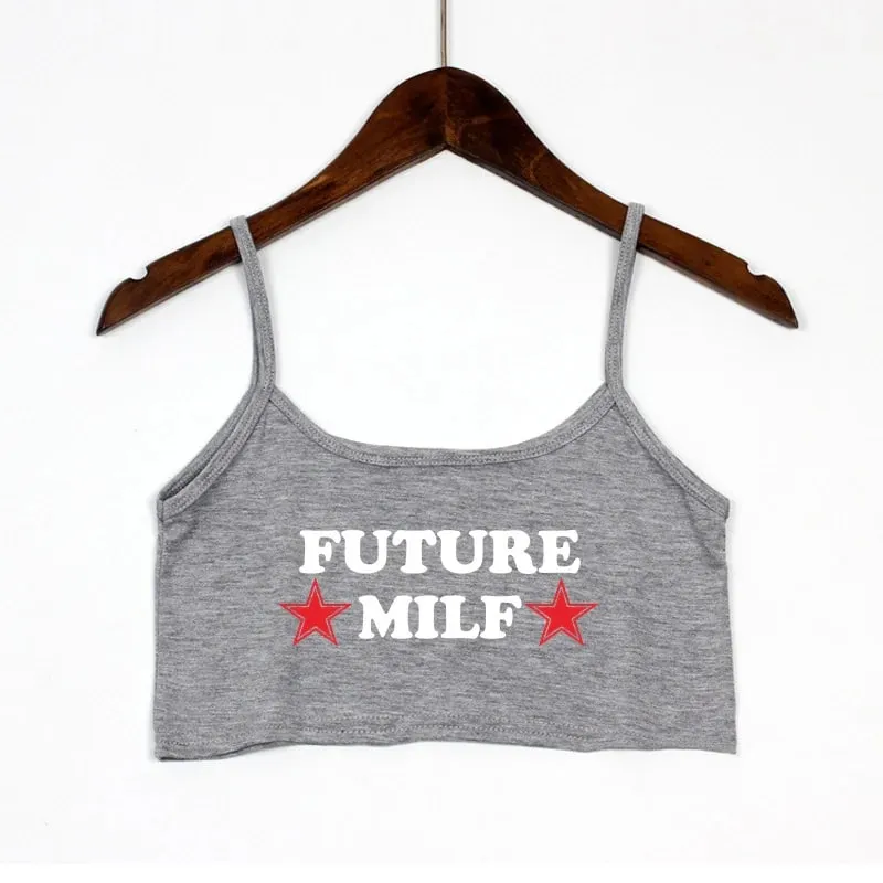 New Sexy Crop Top FUTURE MILF Funny Letters Print Summer Women's Sexy Elastic Cotton Camis Sleeveless Short Tank Top Bar Women
