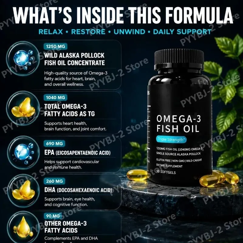Omega-3 Fish Oil Softgels 90 Capsules Rich in High-purity Nutritional Supplement — 690mg EPA and 260mg DHA Daily Health Support