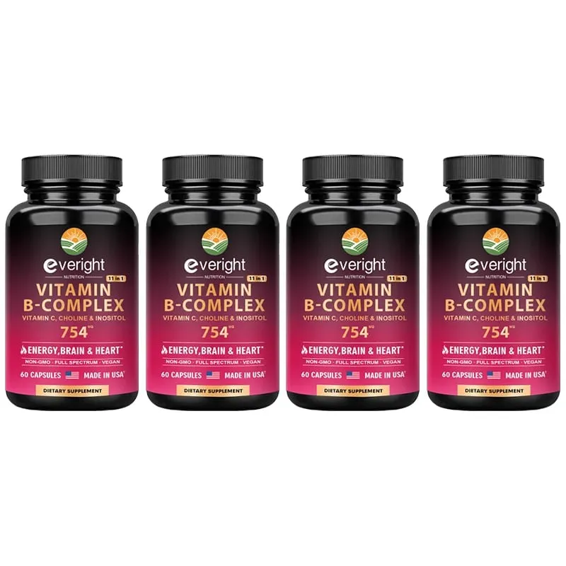Vitamin B Complex for Energy Brain & Heart Support - with B1 B2 B3 B5 B6 B7 B8 B9 B12 with Vitamin C Choline Inositol