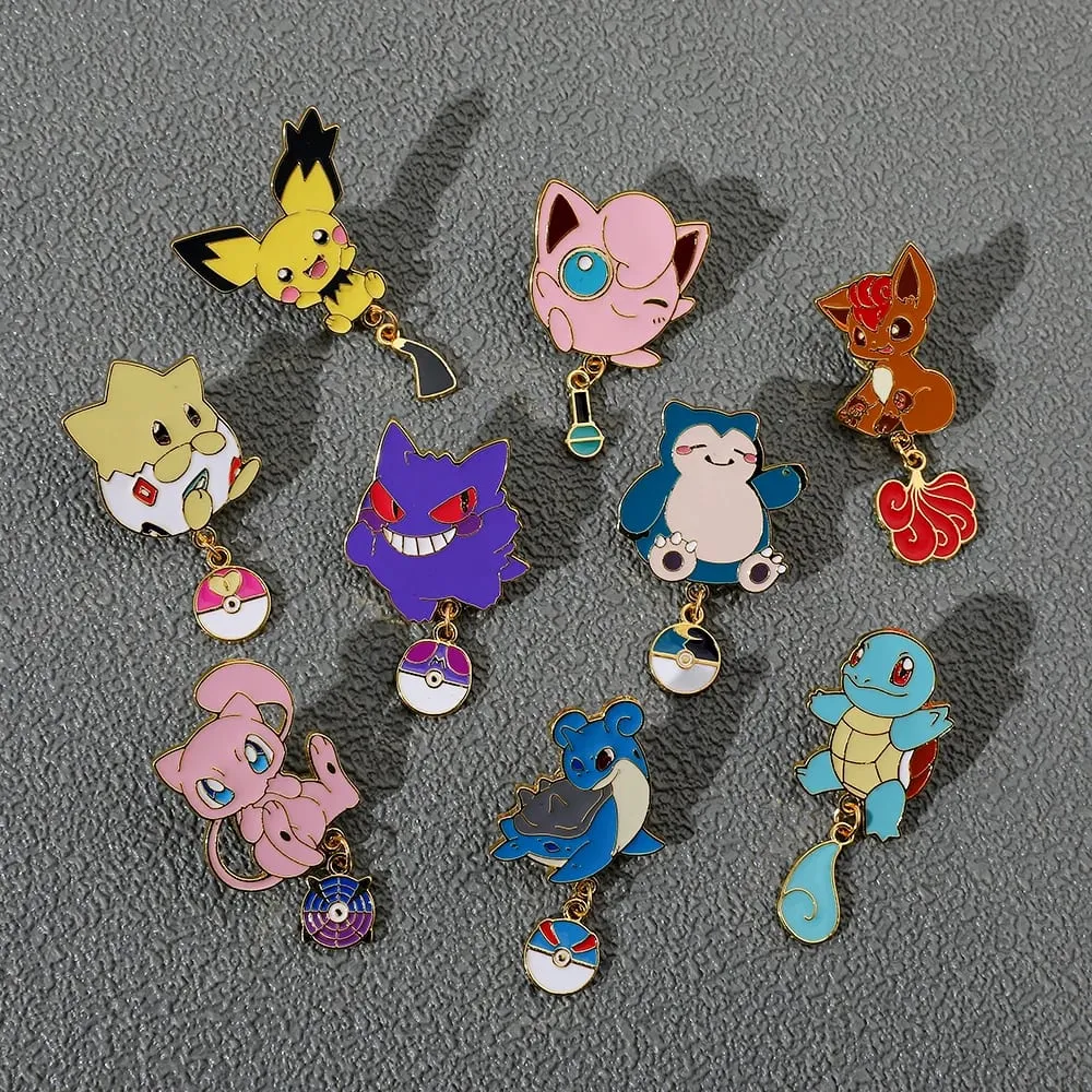 Enamel Pins Set - Cute Pikachu Squirtle Charmander Brooches for Backpacks Jackets - Anime Cartoon Badges Gift for Fans