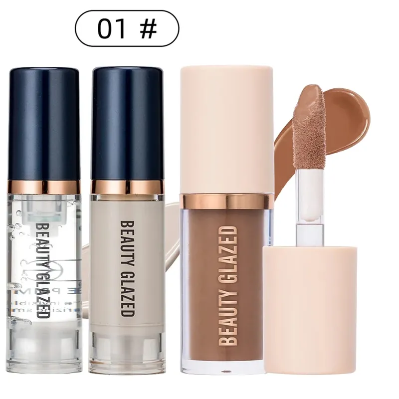 3pcs Face Makeup Set Liquid Foundation+Primer+ Liquid Contour Natural Weightless Long-wearing Smudgeproof Bronzer — image 11