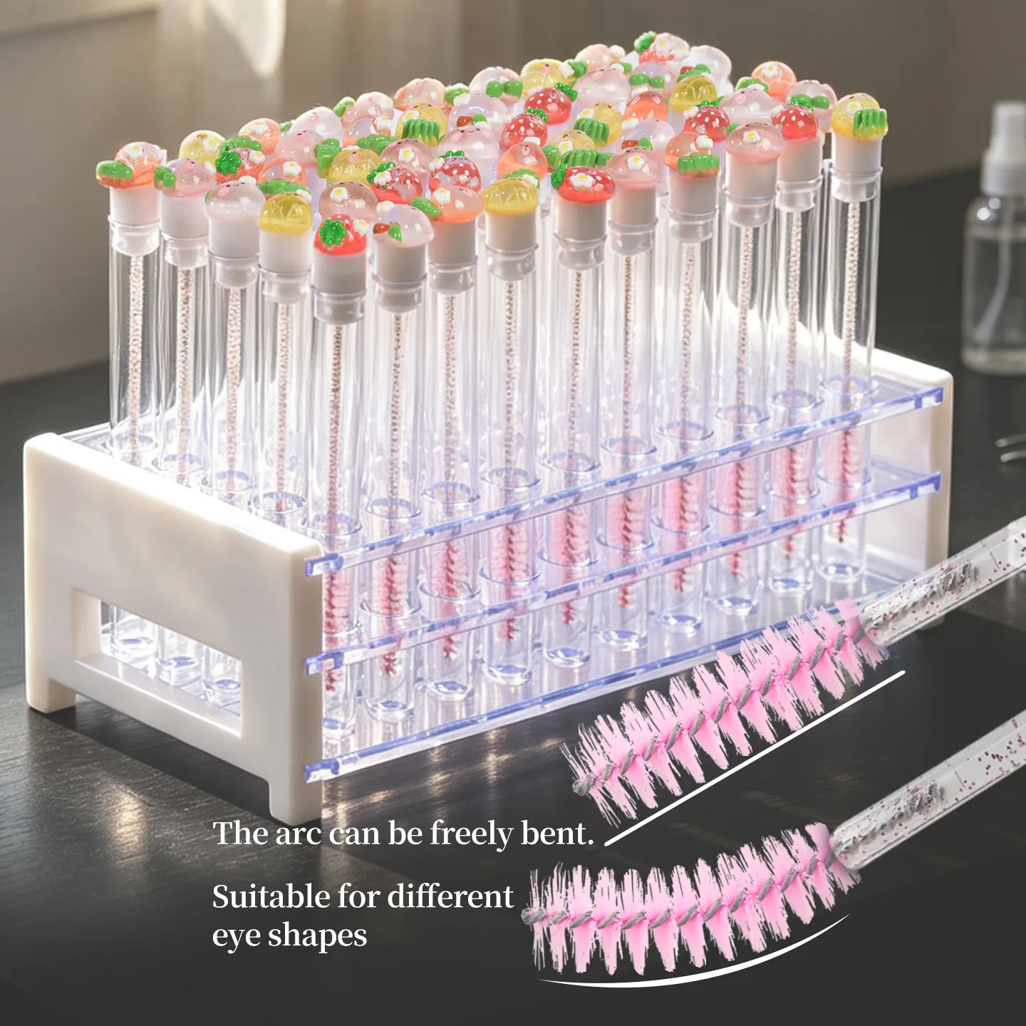 10Pcs Reusable Eyelash Brushes with Tube Cute Fruit Mascara Wands for Lash Extensions Kawaii Brow Spoolies Makeup Tool Set Gift — image 6