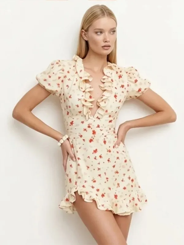 Collection Of Popular Printed Short Dress Deep V Neck A-line Bodycon Party Dresses 2026 Lady Spring Summer Vacation Outfits New