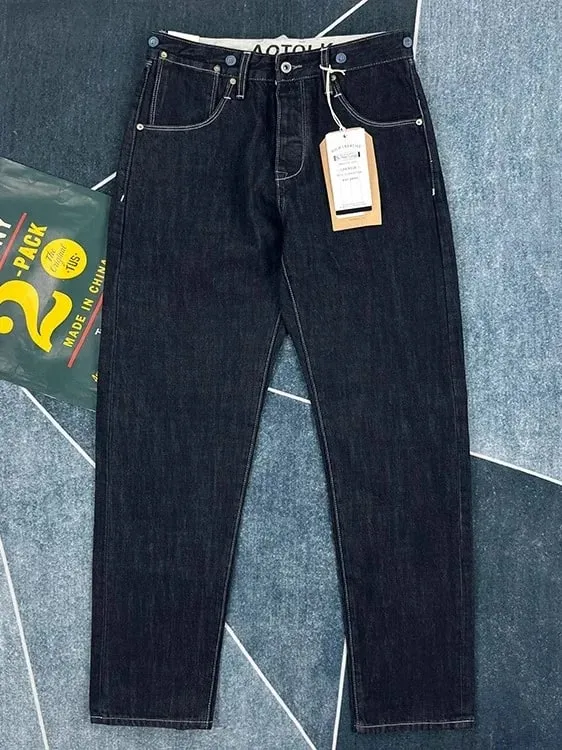 100% Cotton Back Paris buckle Spring Black Straight Jeans for Men American Retro Style Casual Japanese Slim Tapered Long Pants