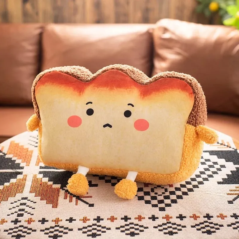 35x25cm Toast Bread Pillow Hands Warmer Winter Warm Plushie Emotion Face Human Figured Soft Cushion Decor Friend Gift