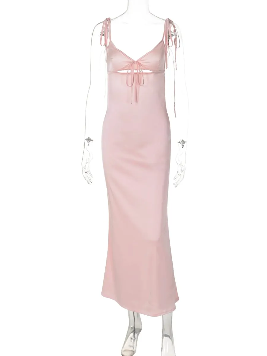 Hugcitar Scollo a V Solid Sottovesti Backless Scava Fuori Lace Up Sexy Aderente Maxi Abito da ballo Estate Donna Abiti eleganti Festa di compleanno