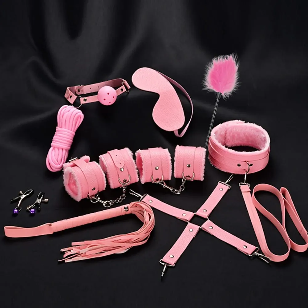 Sex Toys BDSM Bondage Kits Genuine Leather Restraint Set Handcuffs Collar Gag Vibrators Sex Toys For Women Couples Adult Games