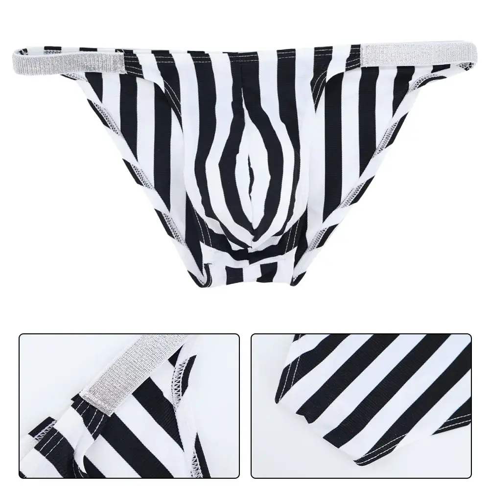 Comodi slip da uomo in lingerie bikini neri bianchi a righe intimo sportivo casual uomo tanga mutandine sospensorio — image 6