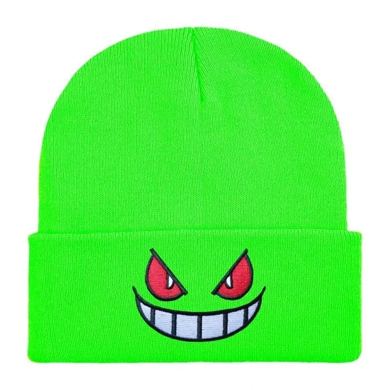 Pokemon Gengar Cartoon Embroidered Beanies Knitted Skullies Autumn Winter Warm Wool Hat Gengar Women Men Beanies