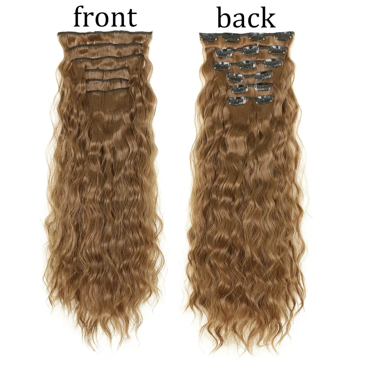 Synthetic Hair Extensions 16Clips In 6PCS Set Curly 22inch Long Clip On Hairpiece Corn Wavy Style For Women Girls Daily Party