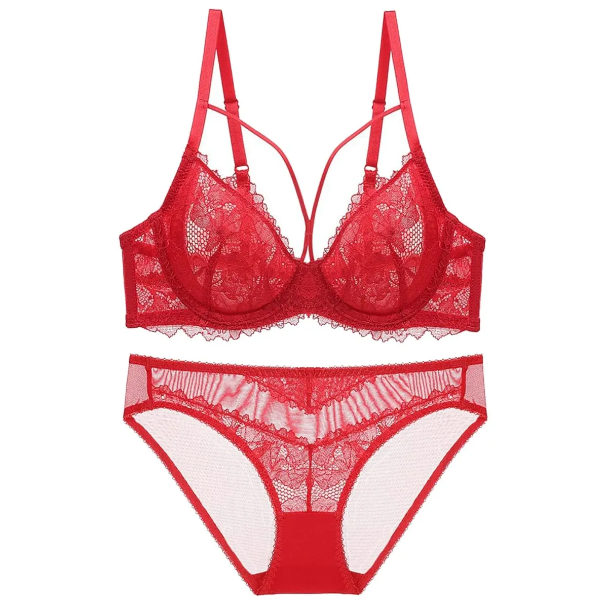 Set Celana Dalam Bra Minimizer Renda Tipis Tanpa Bantalan Tipis Wanita Set Pakaian Dalam Lingerie Wanita Harian Elegan Pengurang Payudara Besar