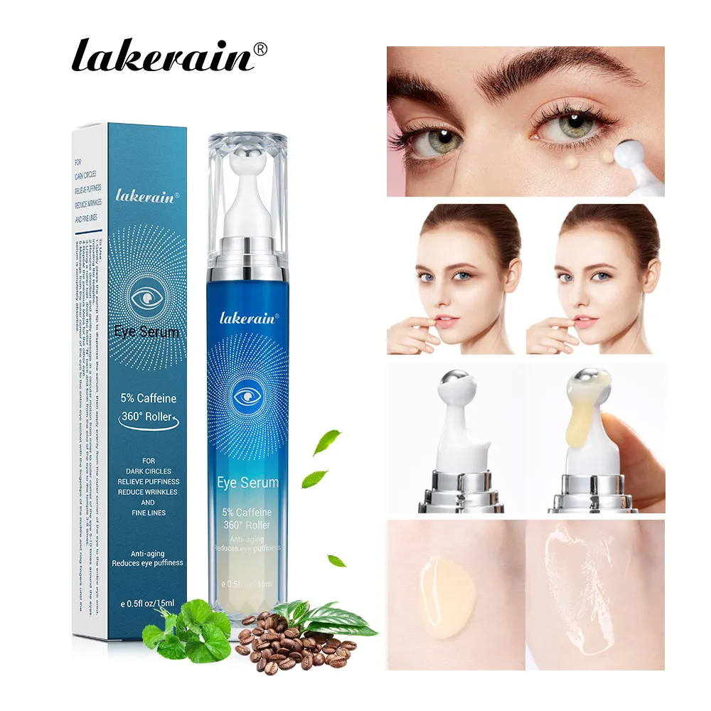 5% Caffeine Eye Serum with 360° Massage Ball Under Eye Roller Cream for Dark Circles and Puffiness Reduce Wrinkles Fine Lines