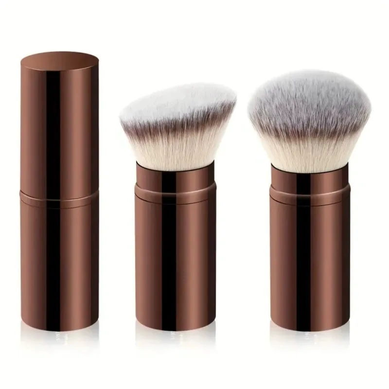 2Pcs Portable Foundation Makeup Brush with Lid Retractable Round Head Oblique Brushes Face Concealer Blush Brush Makeup Tools