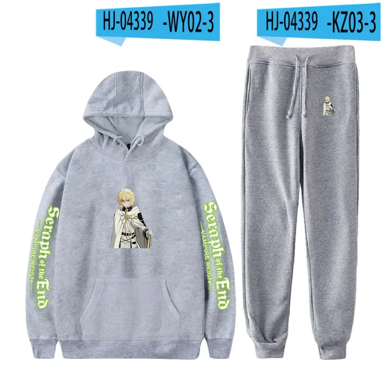 Harajuku confortável serafim do fim impressão moletom moletom terno hoodies + calças terno meninos/meninas 2 peça conjunto roupas