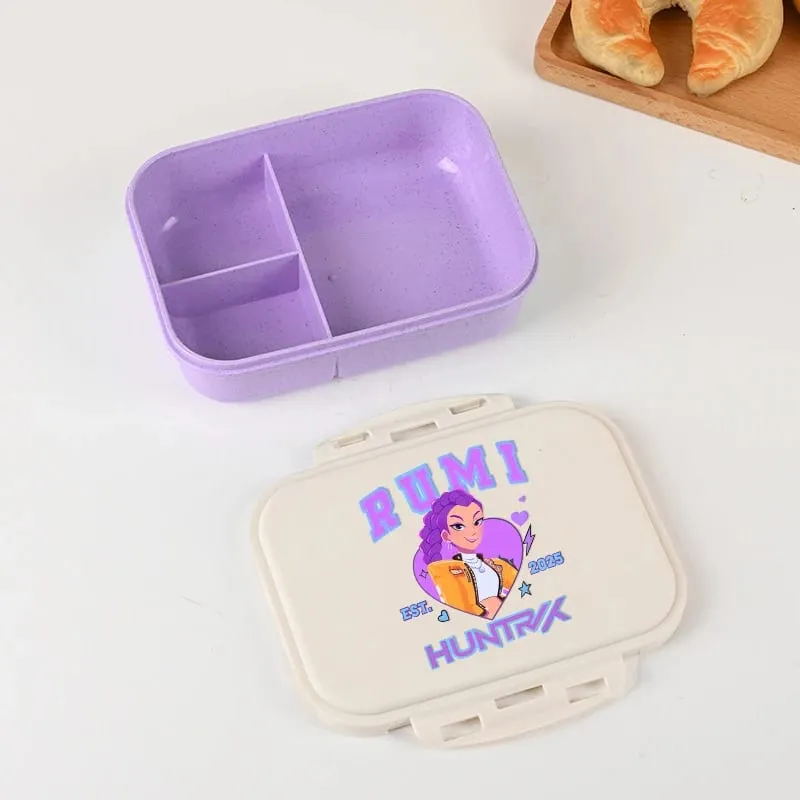 Demon Hunters Lunch Box for Boy Girl Cute Mira Zoey Jinu Portable Plastic Bento Box with Dinnerware Food Fruit Container