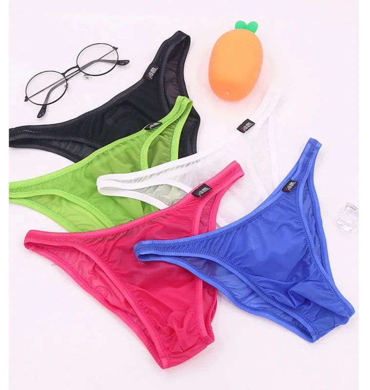 Men's Underwear Sexy Low-Waisted Ice Silk Ultra-Thin Silky Japanese Small Triangle Pants One-Piece