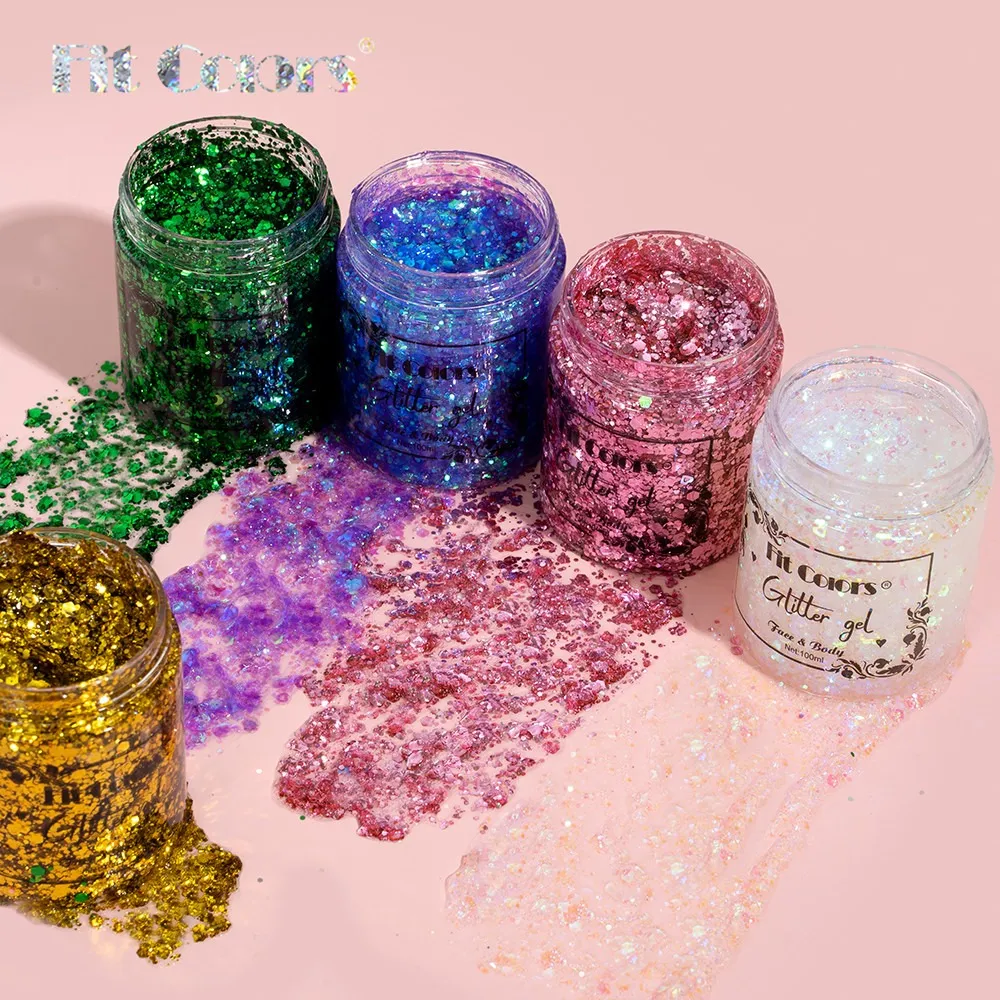 100ml Glitter Gel Eye Shadow Liquid Face Body Large Sequin Gel Multifunctional Colorful Loose Sequins Cream Party Decoration