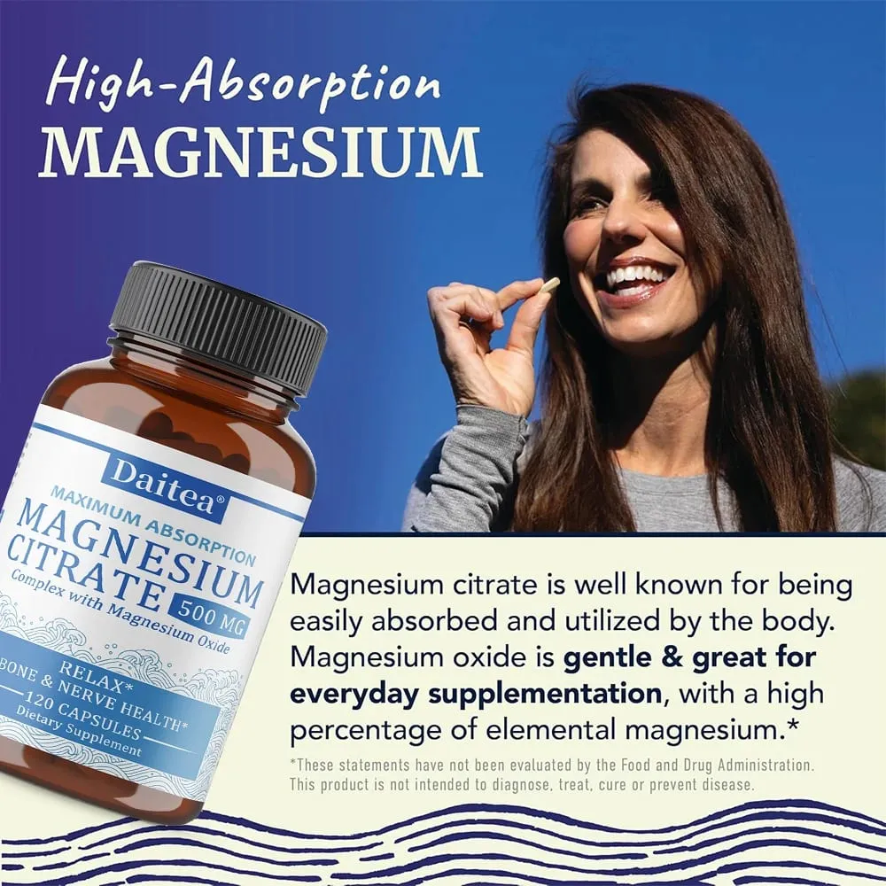 Magnesium Citrate Complex 500 MG para sa Calm Relaxation at Digestion Health Support - High Absorption Magnesium Supplement
