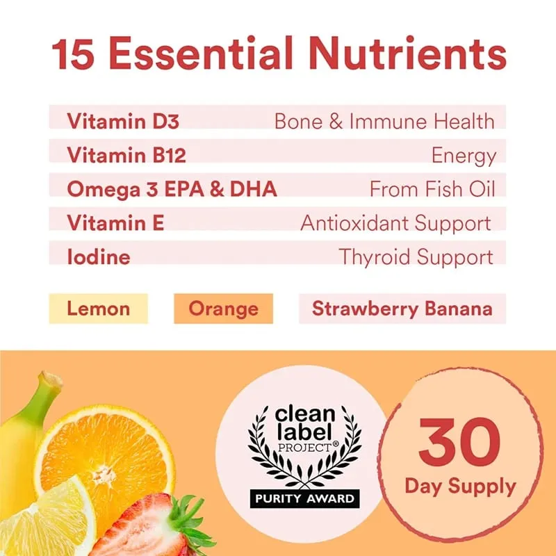 Children's Multivitamin Gummies - with Vitamin C Omega-3 Fish Oil - Boosts Immunity and Supports Brain Health