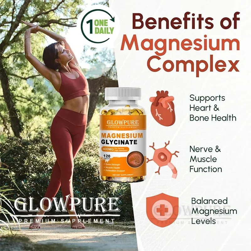 Magnesium Glycinate for Sleep Brain Nervous System Bone Muscle Relieve Anxiety Heart Health