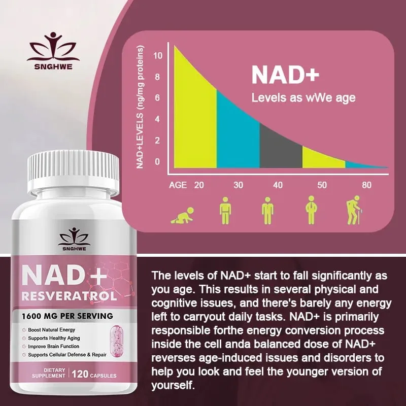NAD Supplements - Anti-Aging Cell Booster NAD+ Booster Nicotinamide Riboside Alternative Natural Energy & Cellular Health