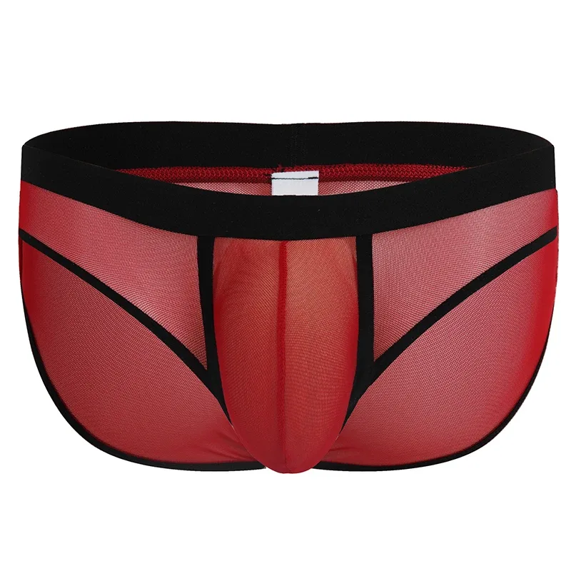 Fashion Solid Color Men Underwear Mesh Breathable Briefs Underpants Low Waist Trunks Male