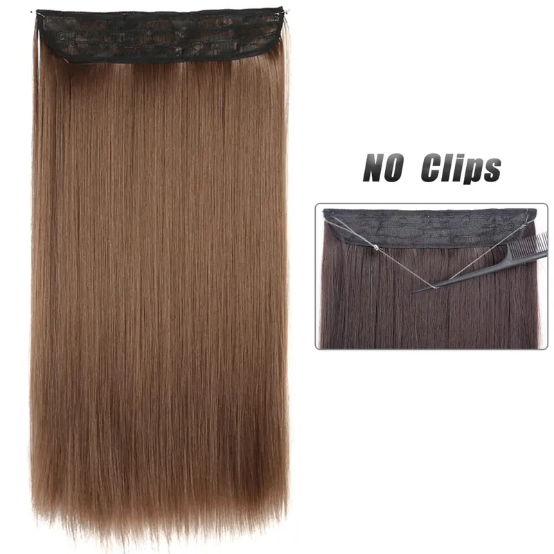 No Clip Natural Hair Extensions Invisible Wire Synthetic Long Straight Black Brown Blonde False Fish Line Hairpiece For Women