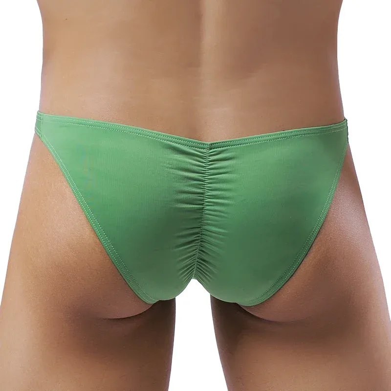 Cueca masculina sexy elástica de seda gelada calcinha ultrafina de cintura baixa
