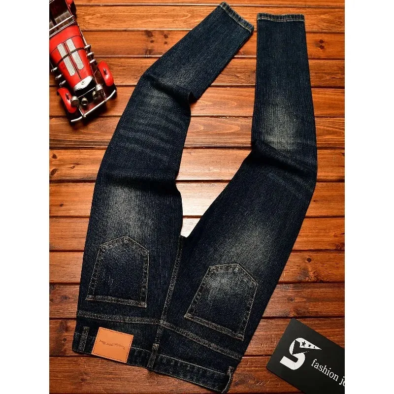 Street Designer Fashion Men Jeans Retro Washed Blue Stretch Slim Fit Ripped Jeans Men Y2K Vintage Casual Denim Pencil Pants — image 6