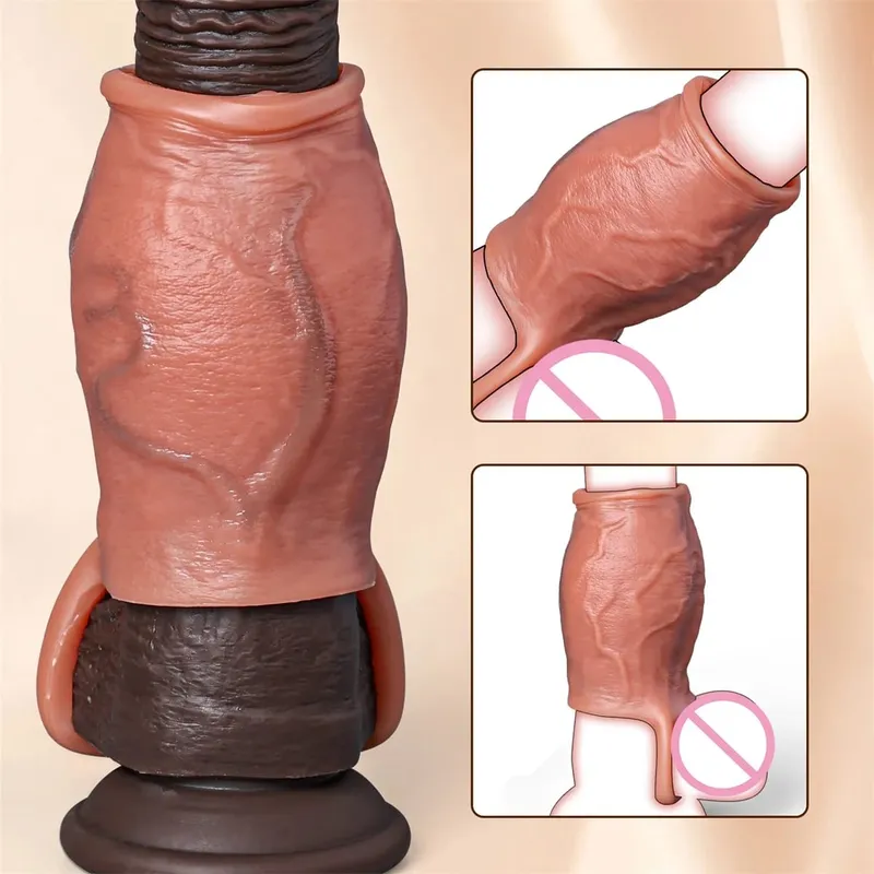 Skin Feeling Realistic Dildo Dick Pump Sleeve Enlargement Penis Covers Extender Men's Condoms Cock Ring Adult Sex Toy For Male