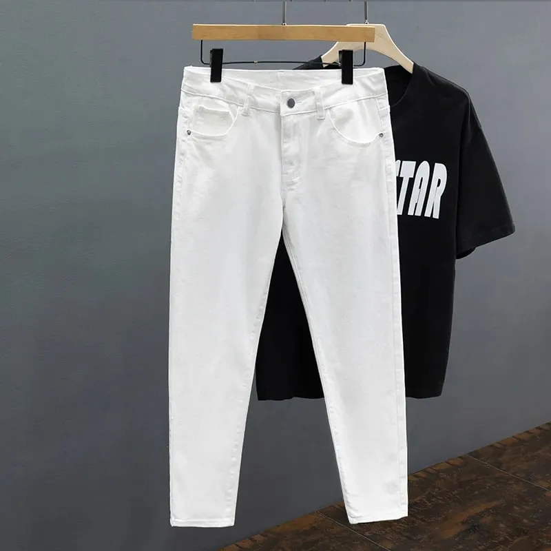 Men's Jeans Spring Summer Thin Slim Fit Elastic Cotton Soft Straight Denim Ankle Length Pants Korean Youth Fashion Trousers — image 5