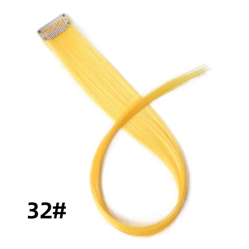 Lige farvet hårstykke Hair Extensions Clip In Highlight Regnbuehår Pink Blå Lilla Syntetisk på klips til kvinder piger — image 38