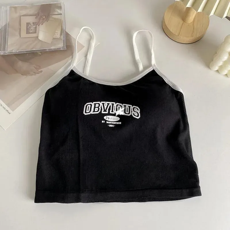Summer Hot Picture Printing Girl Student Spaghetti-Strap Camisole Top Sexy Outerwear Fixed Cup Chest Pad Chest Wrap Underwear Fe