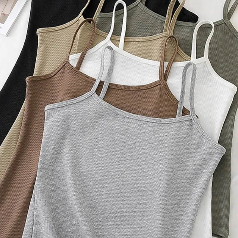Sexy Camisoles Women Crop Tops Sleeveless Shirt Bralette Tops Solid Color Strap Skinny Vest Female Slimming Tanks Bra Underwear
