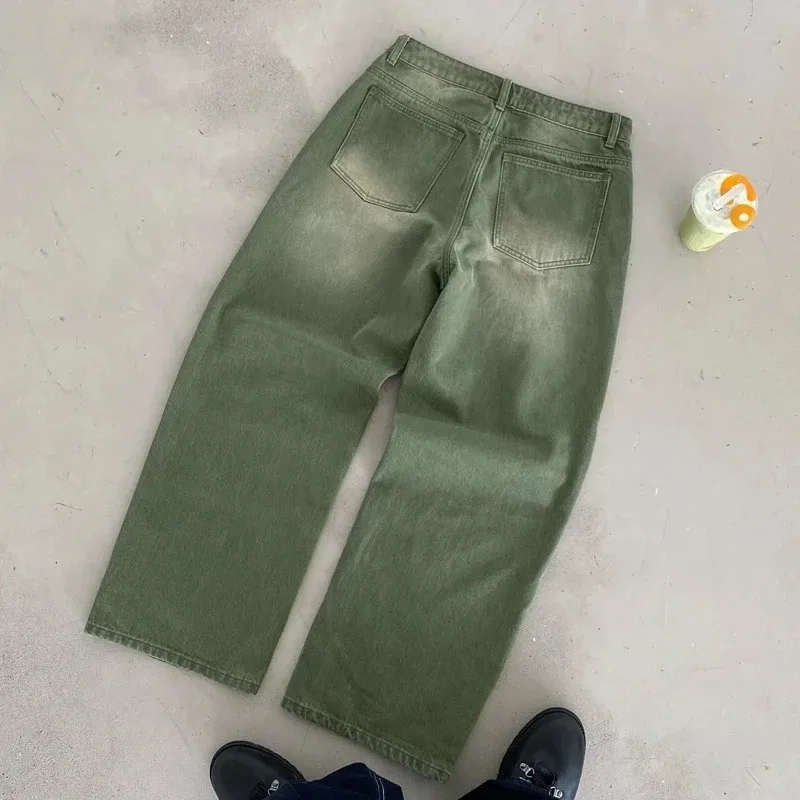 Y2K Retro Matcha Denim Jeans Washed Billiard Embroidered Denim Pants London Fashion New York Style Streetwear Unisex Baggy Jeans — image 6