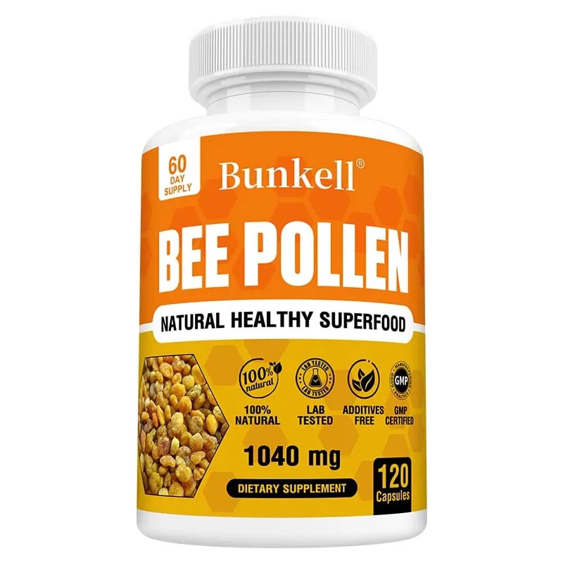 Bee Pollen Supplement 100% Natural Raw Bee Pollen Vegetarian Capsules Probiotic Superfood Digestion Immune Support & Energy
