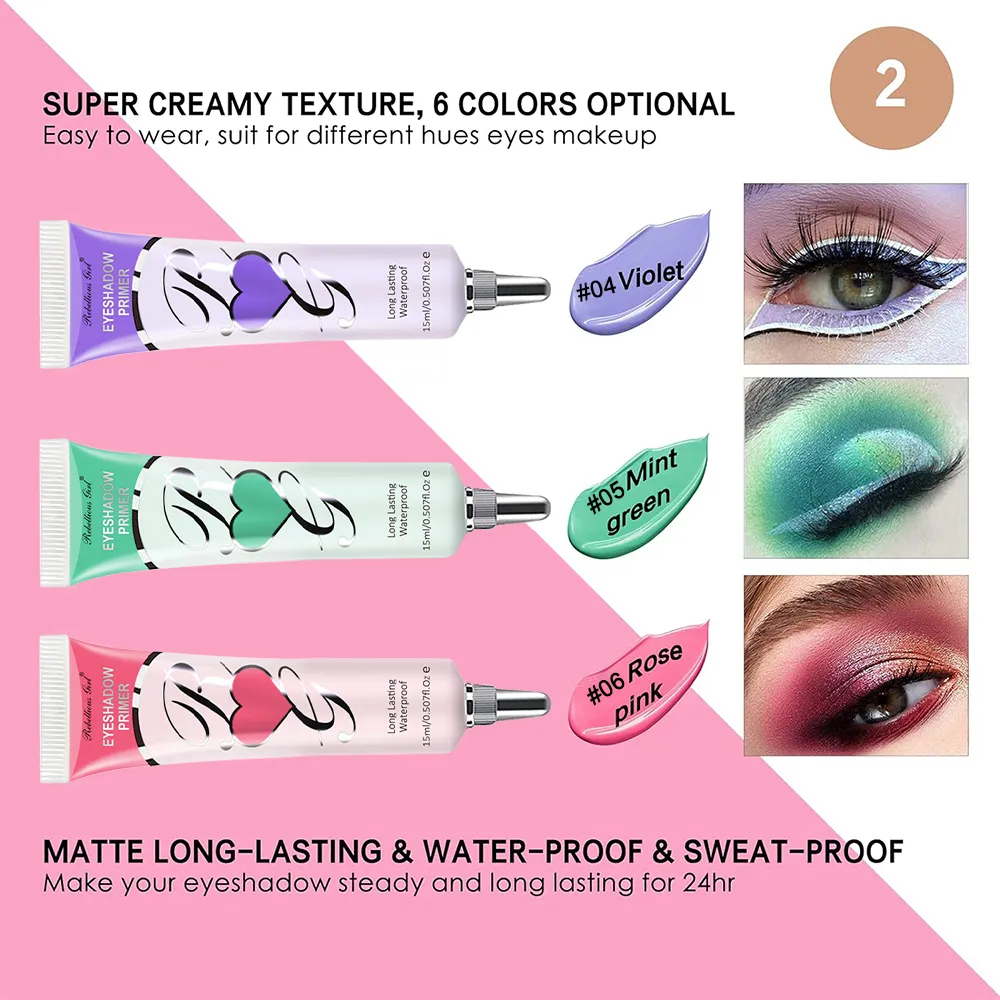 6 Colors Matte Eyeshadow Primer – Crease-Proof Oil-Control Eye Base Long-Lasting Smudge-Resistant Color-Correcting Primer