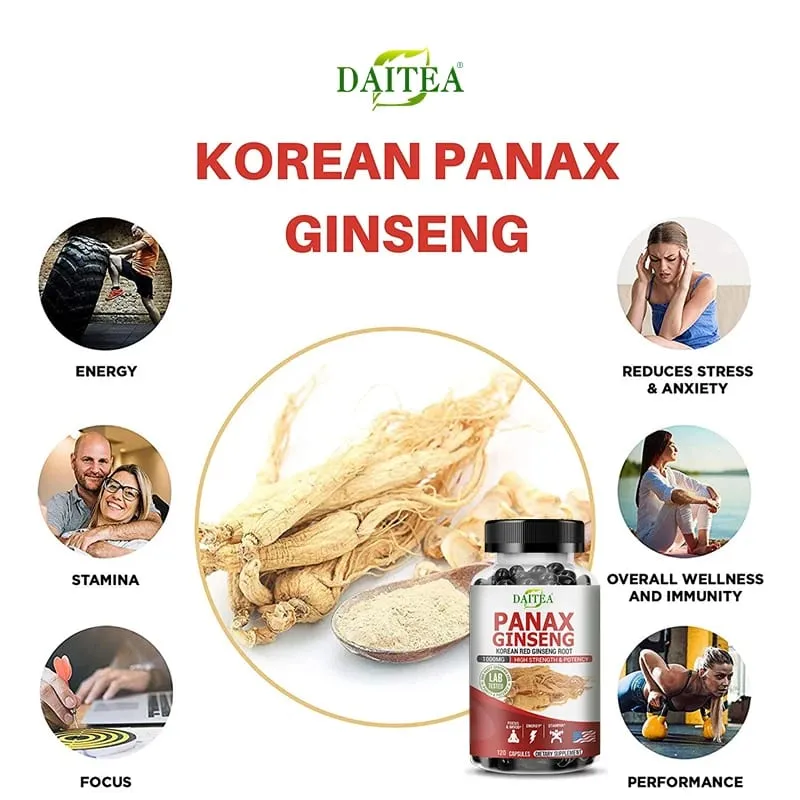Ginseng Extract - Brain Booster for Memory and Focus Nitric Oxide Supplement Natural Energy Boost for Men and Women