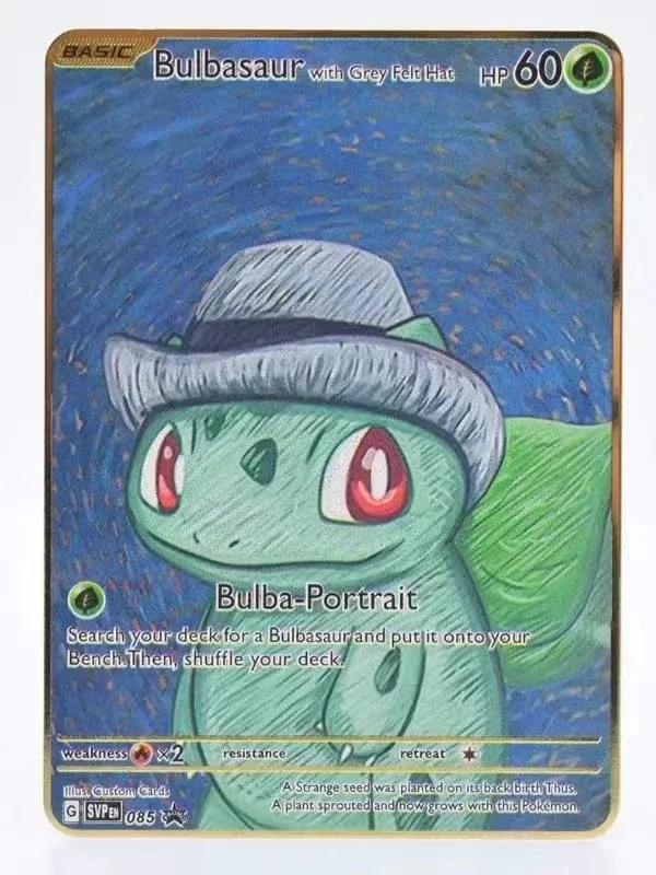 Van Gogh Museum Pokemon English Metal Card Anime Pikachu Charizard Mewtwo Shiny Letters Game Collection Card Kids Toy Gifts