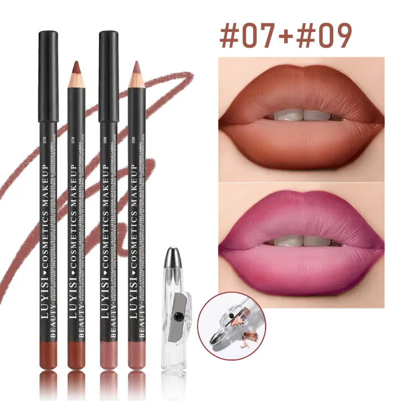Professional Lip Liner Set with Sharpener 2pcs Waterproof Lip Pencils+1pc Sharpener Long-Wearing Transfer-Proof Velvet Matte