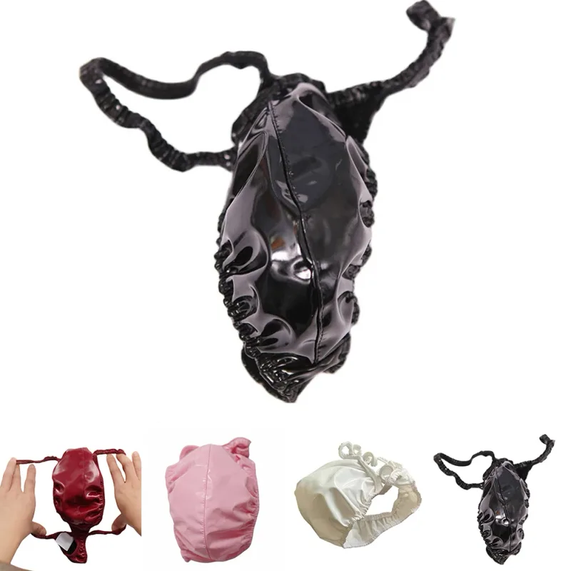 Seksi Erkek PVC Parlak U Dışbükey Kese Külot Alçak G-string Lateks Yağ Kasvetli Seksi Tanga Carapace U Bulge Iç Çamaşırı