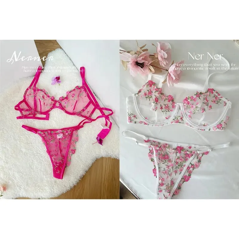 Korean Hot Lace Bra Set Floral Embroidery Transparent Mesh Ultra Thin Big Bust Modest Summer Ladies Daily Wear Underwear 32-38 — image 23