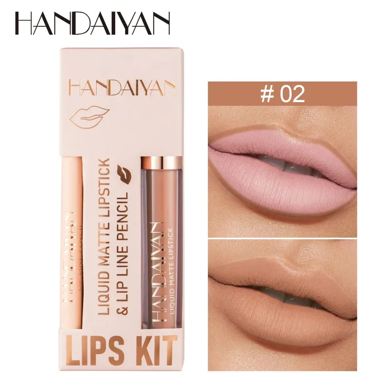 Ensemble de rouge à lèvres 2 en 1 pour femmes, avec crayon à lèvres, imperméable, longue durée, maquillage coréen, finition mate, Kit de cosmétiques, livraison gratuite — image 15