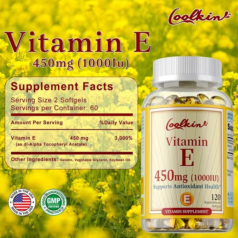 Natural Vitamin E Capsules - Brightens Skin Tightens Skin Reduce Wrinkles Anti-aging Antioxidant Supports Immune