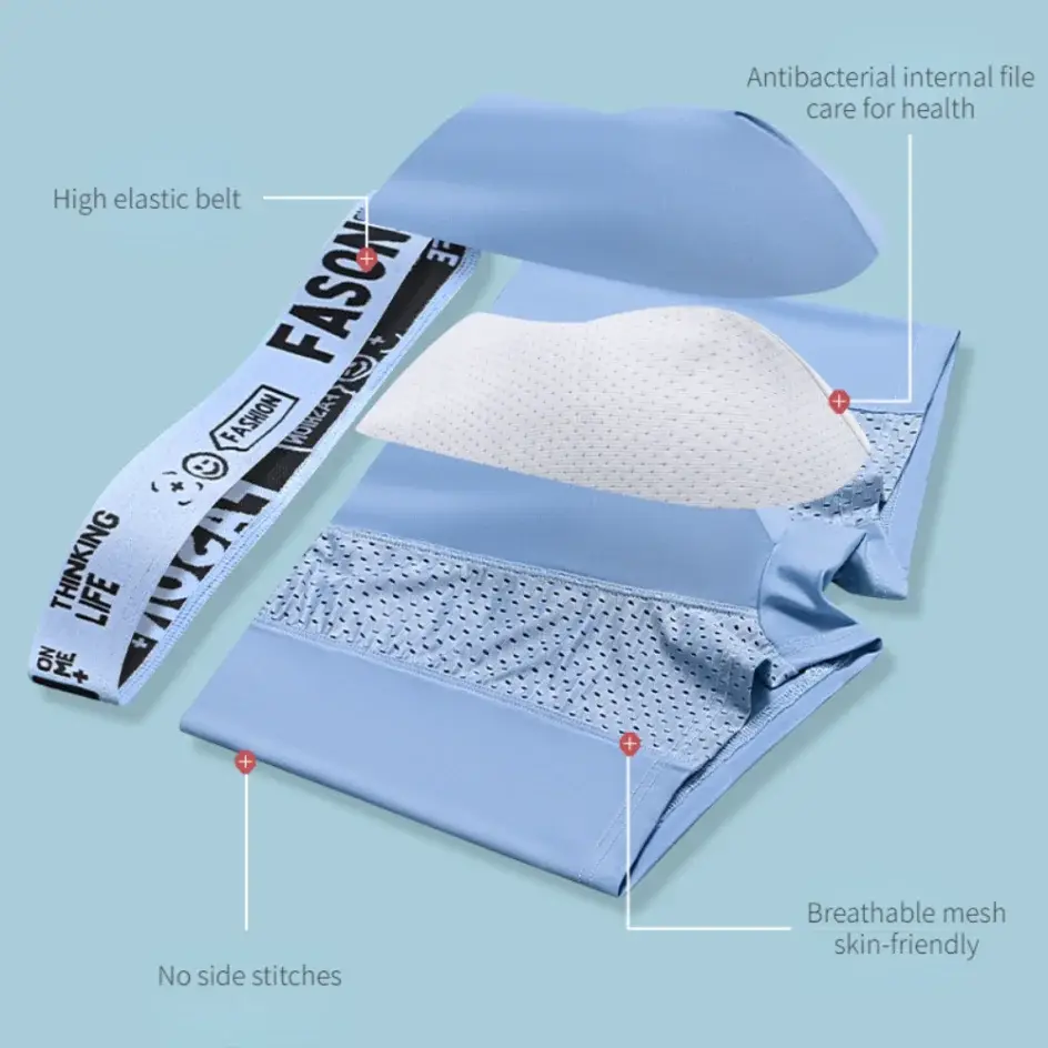 Men's Ice Silk Mesh Underwear Antibacterial Breathable Boxer Oversized Briefs Shorts Men's Panties Boxershorts Men