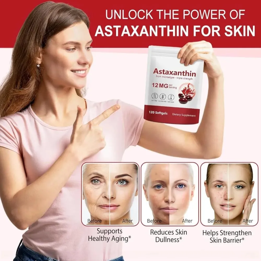 Astaxanthin Softgels 12mg Per Serving Microalgae 120 CT Gluten-Free Soy-Free Non-GMO Vegan Supports Antioxidant Activity — image 4