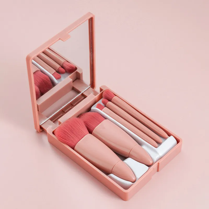 Set di pennelli per trucco da viaggio da 5 pezzi Mini pennelli per trucco Kit di pennelli cosmetici con piccola funzione completa con custodia e specchio perfetto — image 6