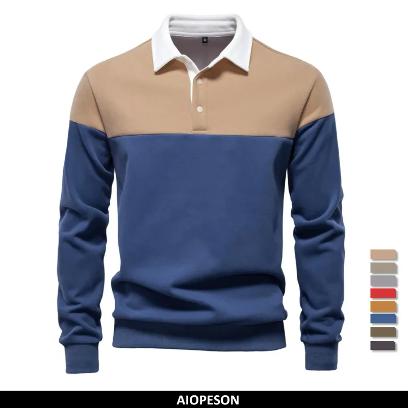 Felpa da uomo in cotone premium Felpa a blocchi di colore Felpa sociale casual da lavoro a maniche lunghe